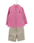 Conjunto camisa cuadros fucsia y bermuda beige